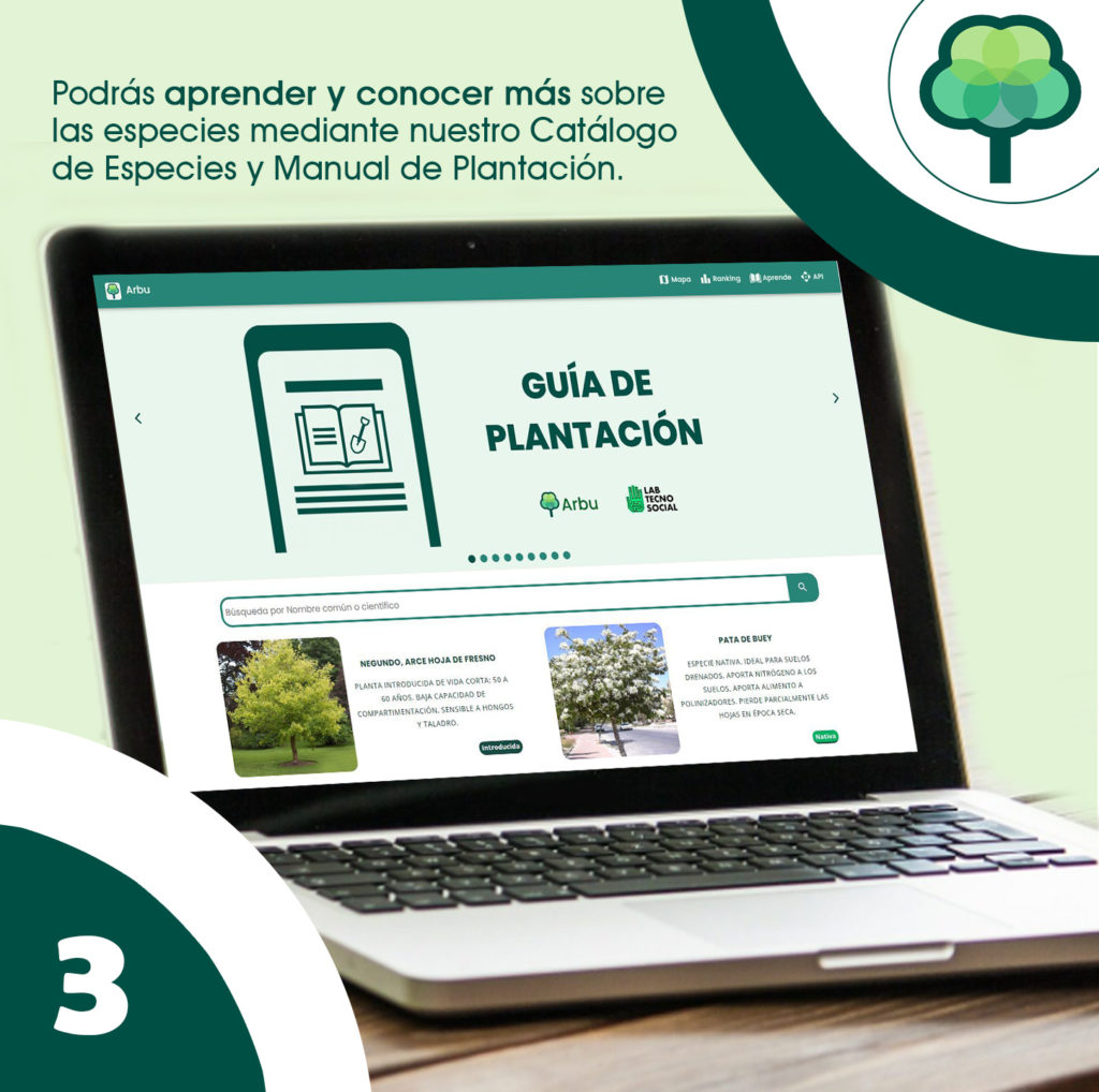 laptop con sitio web con guia de plantacion de arboles